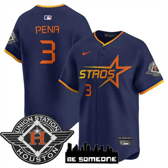 Mens Houston Astros #3 Jeremy Pena Navy 2025 City Connect Limited Stitched Jersey Dzhi